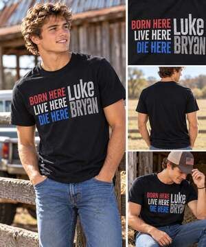 Luke Bryan Born Here Live Here Die Here T Shirt Men’s Medium Black New Sealed E9